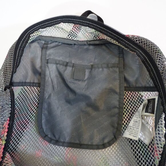 Jansport Mesh Backpack Floral Print Lightweight Gray Red See-Thru Zipper Close - Picture 4 of 16
